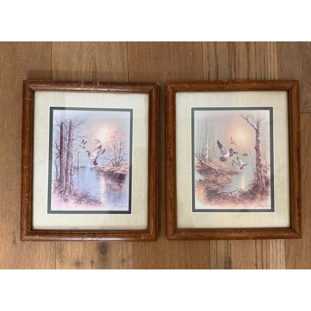 Andres Orpinas Signed Duck Wildlife Art‎ Print Set Framed Americana Cabin Decor
